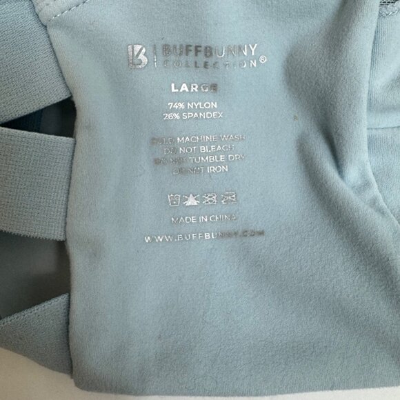 Buff Bunny Candy Wrap Sports Bra Sz L  Blue Cross Strap Back - Picture 7 of 8